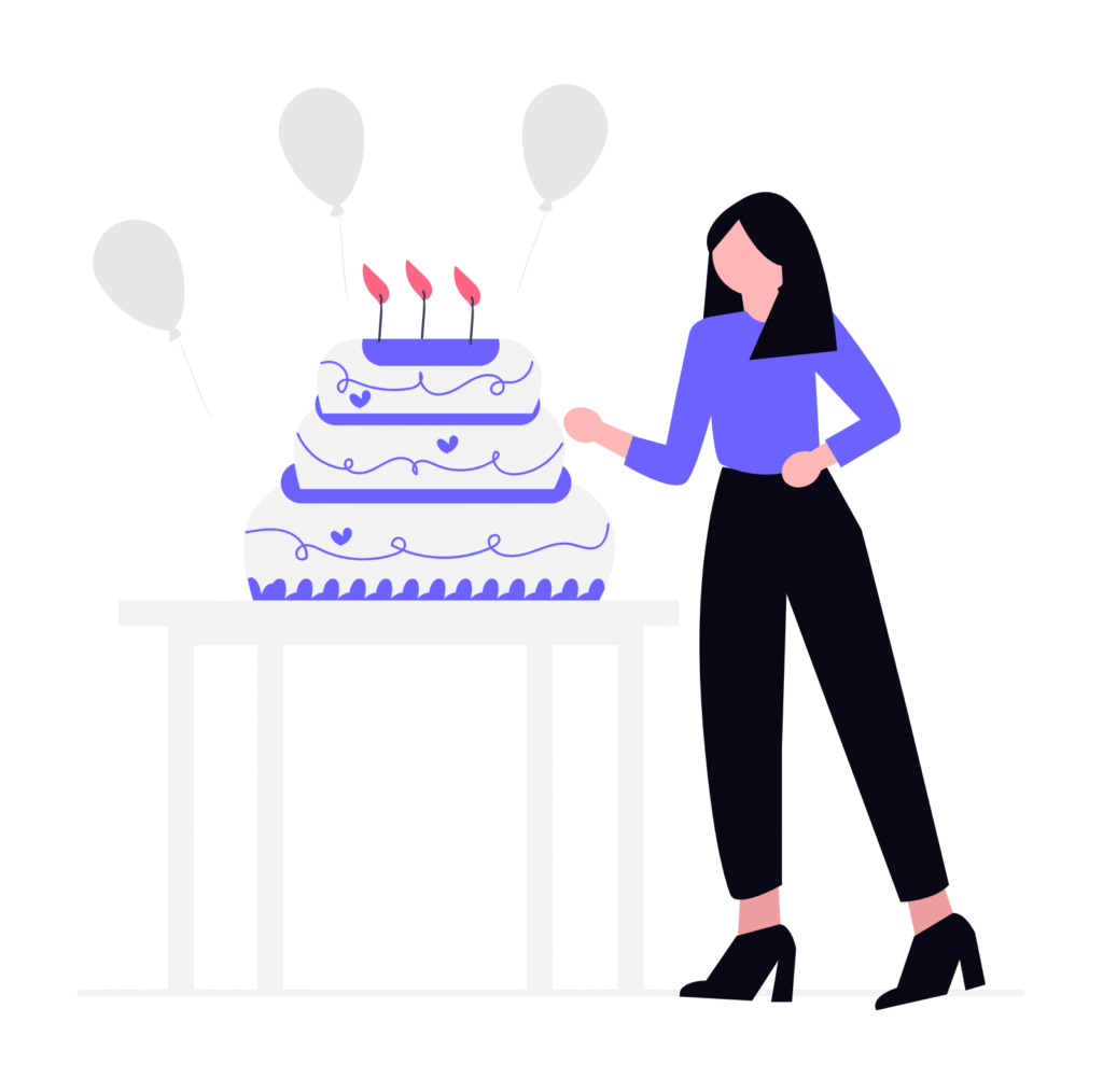 Woman with birthday cake calculating age